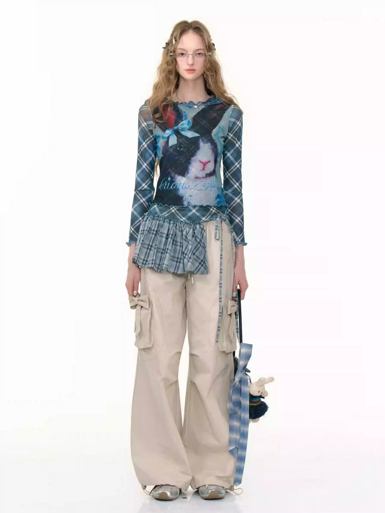 Bow Cargo Heart Drawstring Straight Wide Leg Pants【s0000013788】