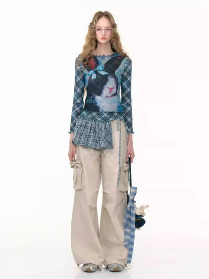Bow Cargo Heart Drawstring Straight Wide Leg Pants【s0000013788】