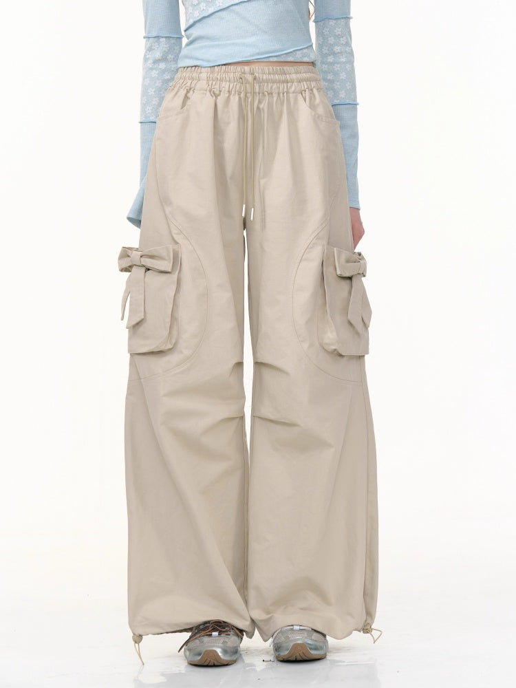 Bow Cargo Heart Drawstring Straight Wide Leg Pants【s0000013788】