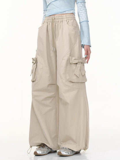 Bow Cargo Heart Drawstring Straight Wide Leg Pants【s0000013788】