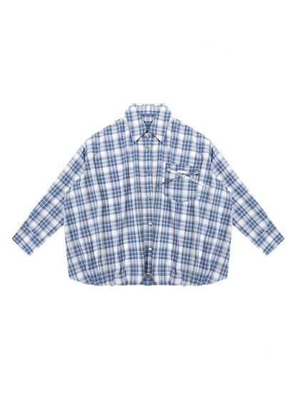 Plaid Ribbon Patch Pocket Long Sleeve Shirt【s0000013790】