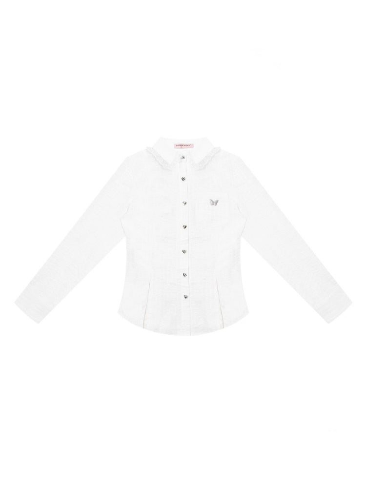 Spliced Lace Slim Long Sleeve Shirt【s0000013791】