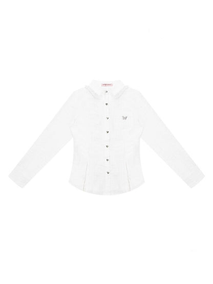 Spliced Lace Slim Long Sleeve Shirt【s0000013791】