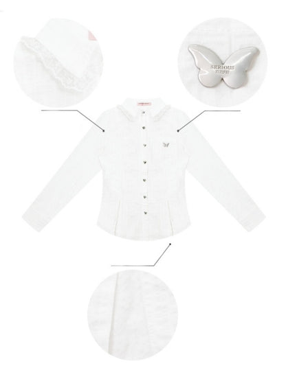 Spliced Lace Slim Long Sleeve Shirt【s0000013791】