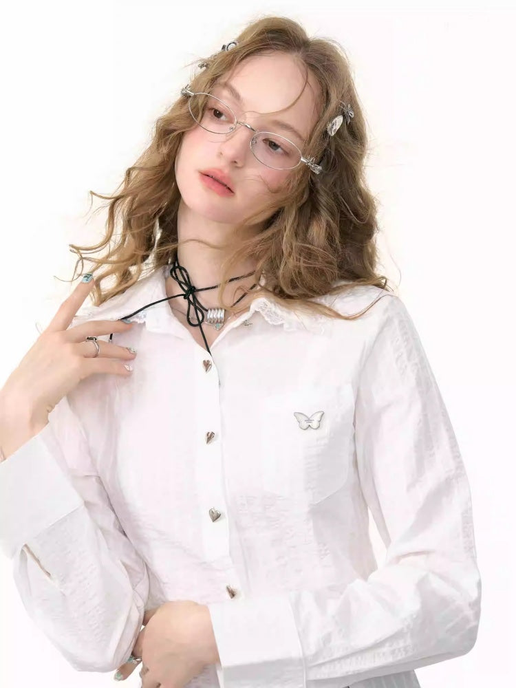 Spliced Lace Slim Long Sleeve Shirt【s0000013791】