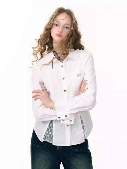 Spliced Lace Slim Long Sleeve Shirt【s0000013791】