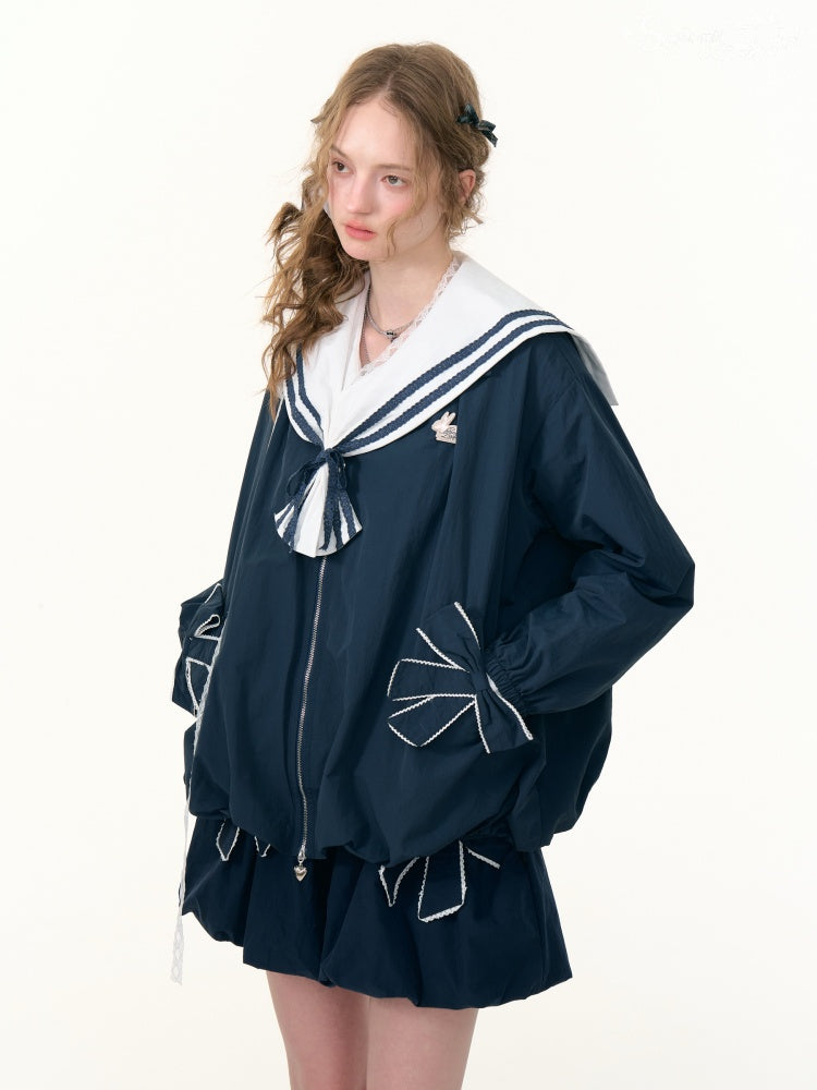 Ribbon Pocket One Point Rabbit Zip Jacket【s0000013794】
