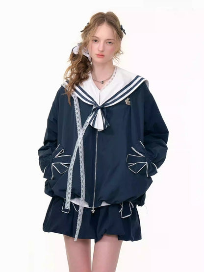 Ribbon Pocket One Point Rabbit Zip Jacket【s0000013794】