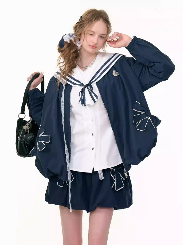Ribbon Pocket One Point Rabbit Zip Jacket【s0000013794