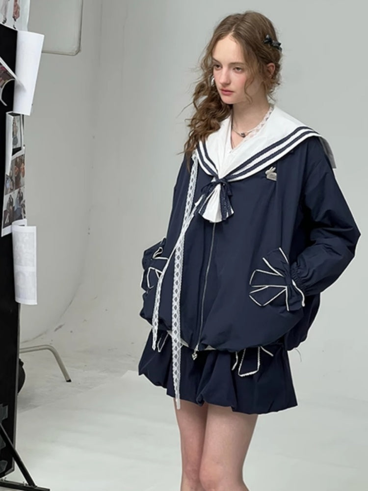 Ribbon Pocket One Point Rabbit Zip Jacket【s0000013794】