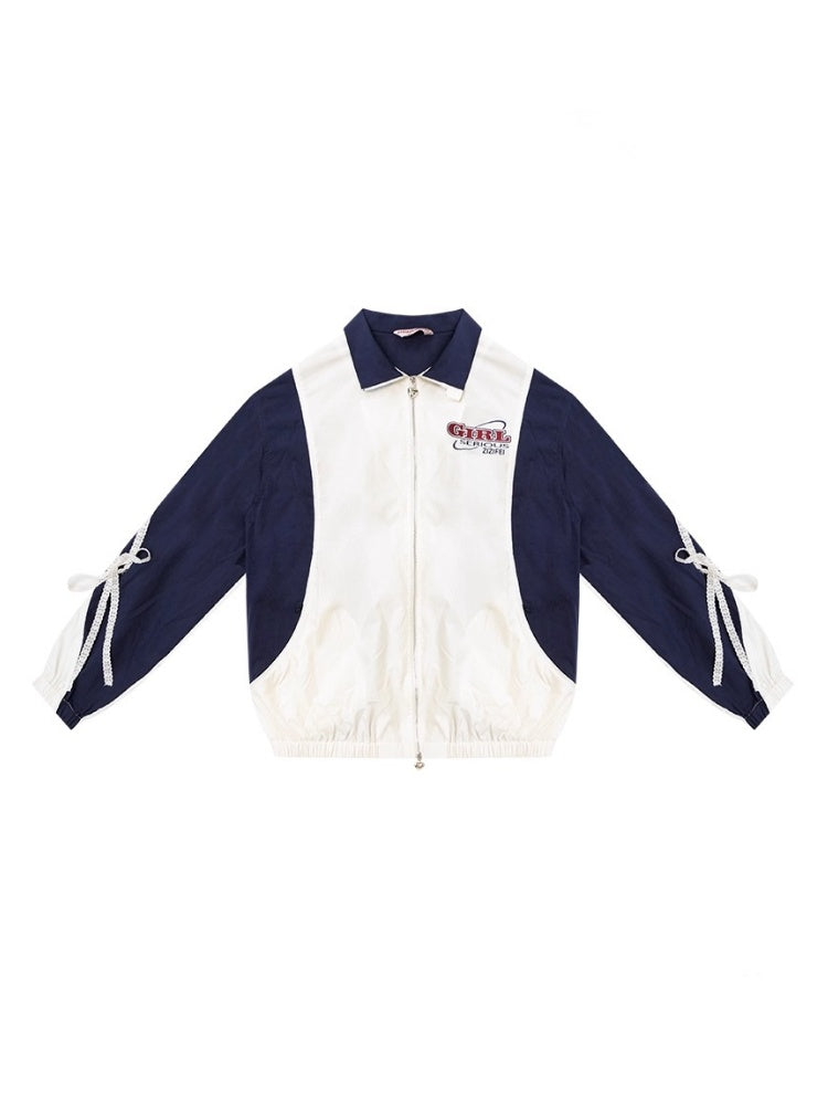 Contrast Sports Style Lace Strap Double End Zipper Thin Jacket【s0000013795】