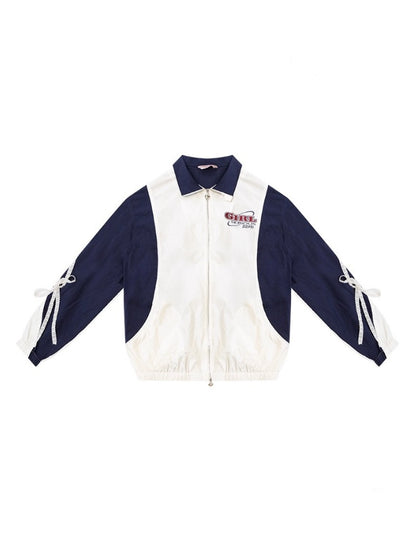 Contrast Sports Style Lace Strap Double End Zipper Thin Jacket【s0000013795】