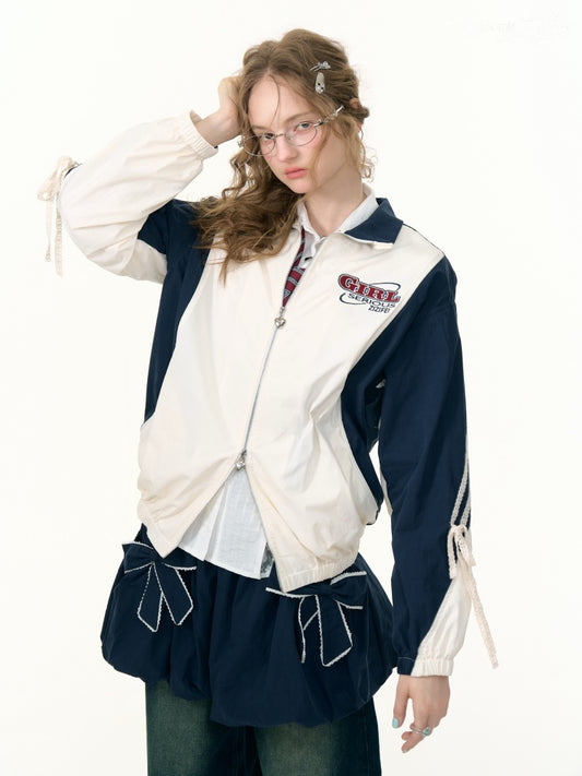 Contrast Sports Style Lace Strap Double End Zipper Thin Jacket【s0000013795】