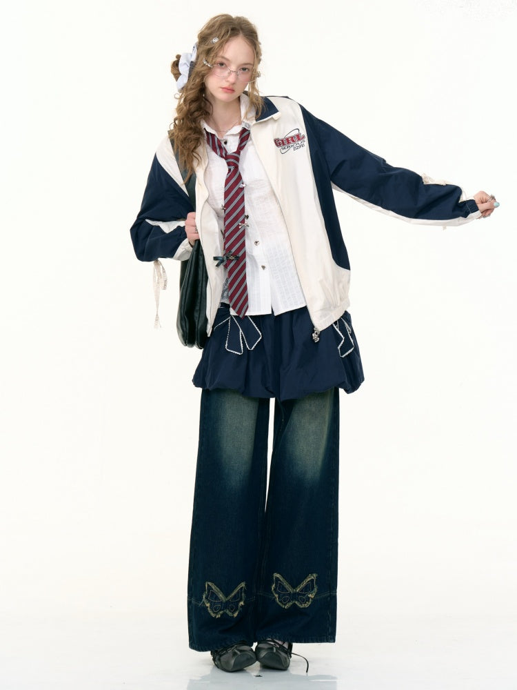 Contrast Sports Style Lace Strap Double End Zipper Thin Jacket【s0000013795】
