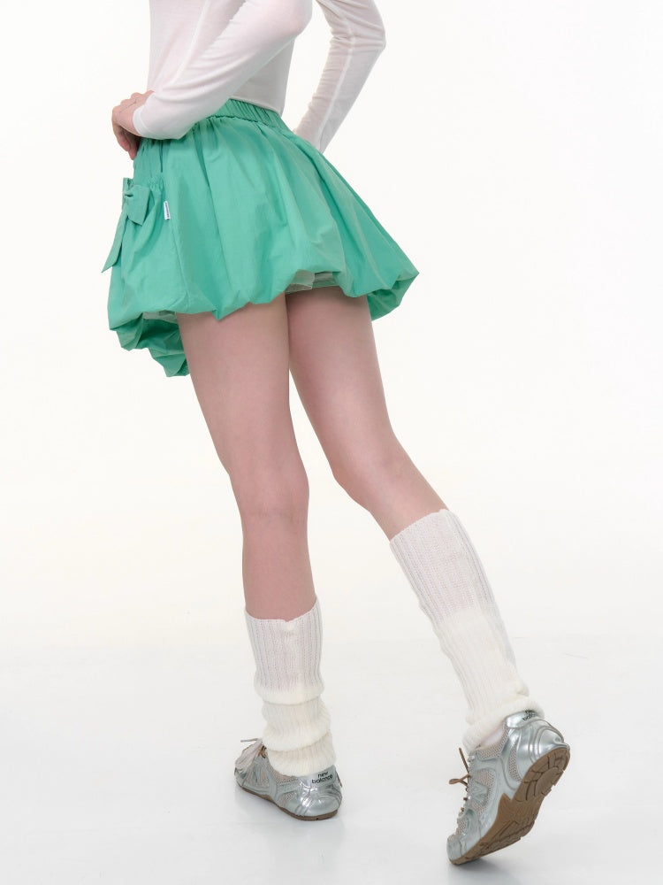 Ribbon Pocket Elastic Waist A-Line Flower Bud Skirt【s0000013796】