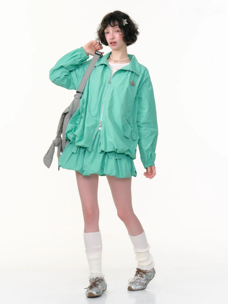 Ribbon Pocket Elastic Waist A-Line Flower Bud Skirt【s0000013796】