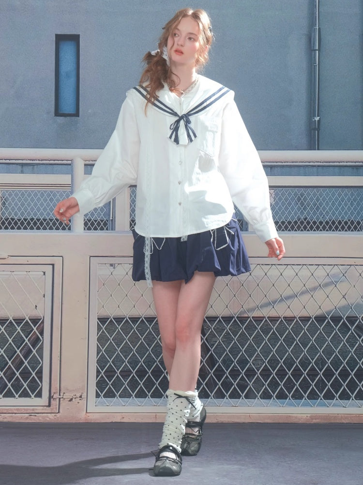 Ribbon Pocket Elastic Waist A-Line Flower Bud Skirt【s0000013796】
