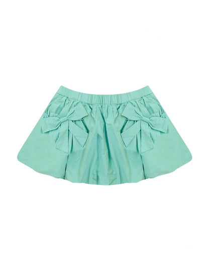 Ribbon Pocket Elastic Waist A-Line Flower Bud Skirt【s0000013796】