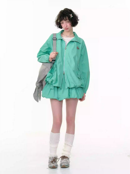 Ribbon Pocket Elastic Waist A-Line Flower Bud Skirt【s0000013796】