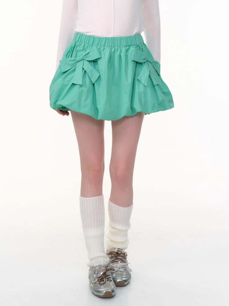 Ribbon Pocket Elastic Waist A-Line Flower Bud Skirt【s0000013796
