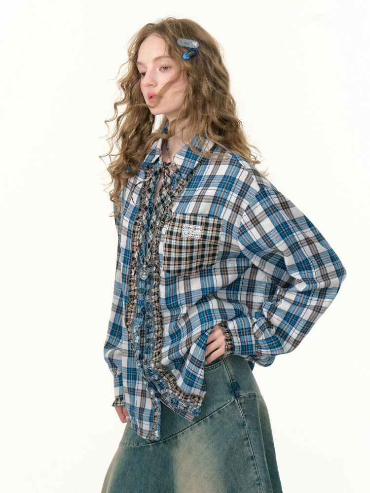 Ruffled Plaid Patch Pocket Shirt【s0000013797】