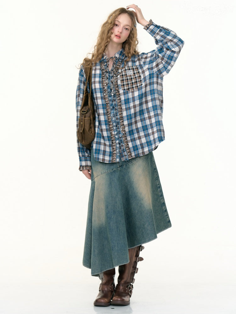 Ruffled Plaid Patch Pocket Shirt【s0000013797】