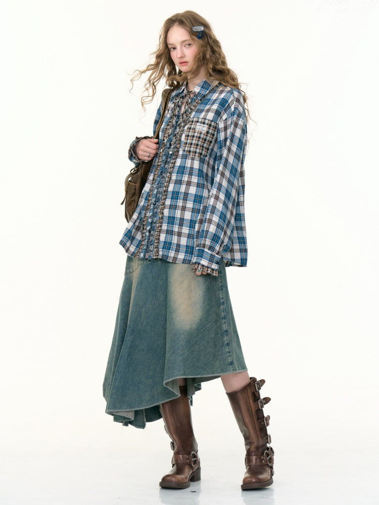 Ruffled Plaid Patch Pocket Shirt【s0000013797】