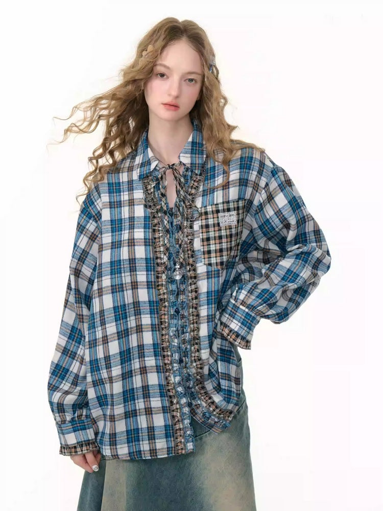 Ruffled Plaid Patch Pocket Shirt【s0000013797】