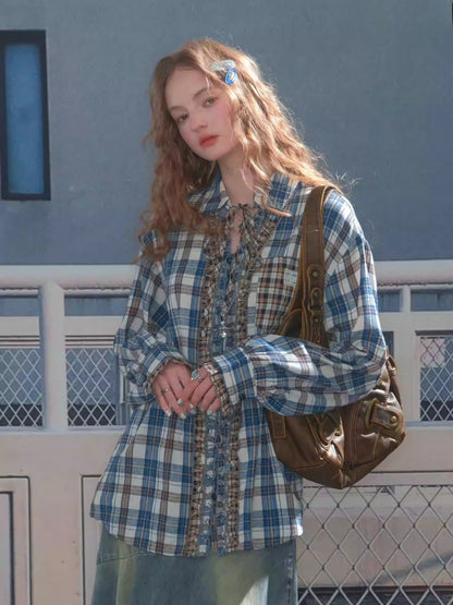 Ruffled Plaid Patch Pocket Shirt【s0000013797】