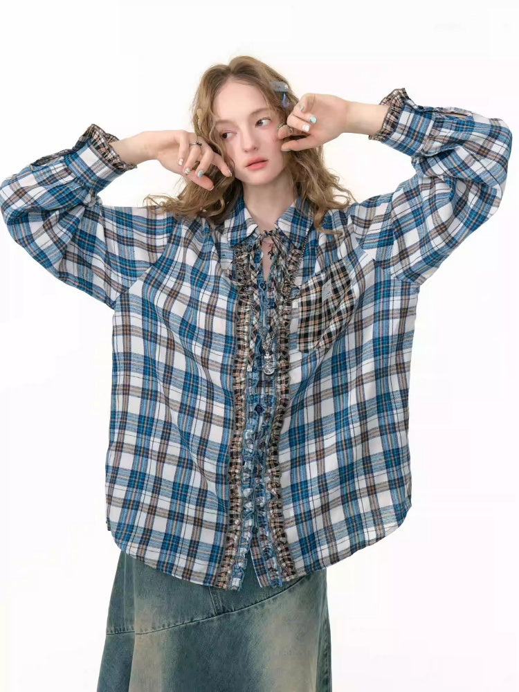 Ruffled Plaid Patch Pocket Shirt【s0000013797】