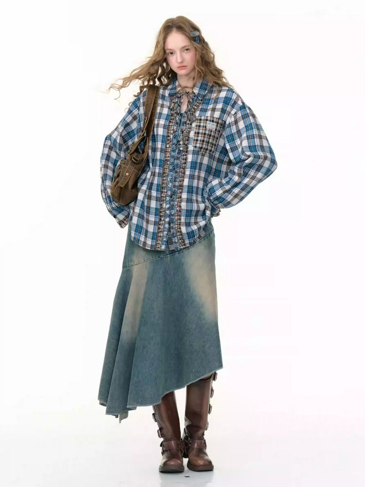 Ruffled Plaid Patch Pocket Shirt【s0000013797】