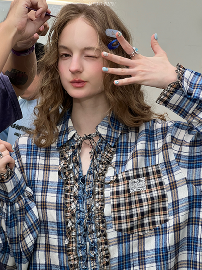 Ruffled Plaid Patch Pocket Shirt【s0000013797】