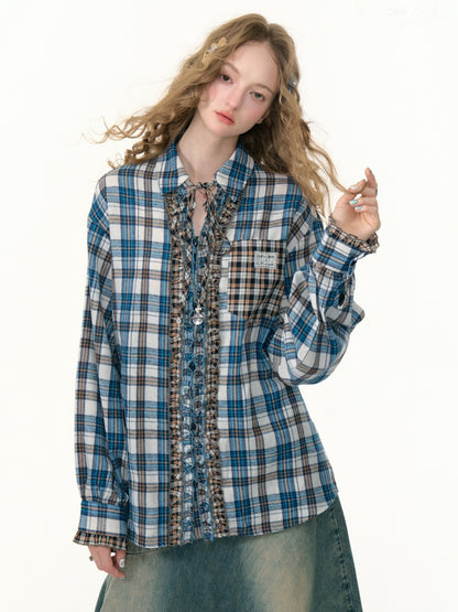 Ruffled Plaid Patch Pocket Shirt【s0000013797】