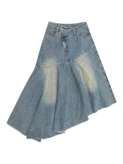 Irregular Hem High Waisted Mid-Length Denim Skirt【s0000013798】