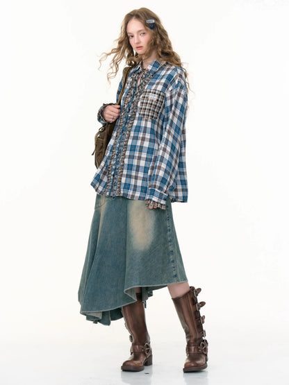 Irregular Hem High Waisted Mid-Length Denim Skirt【s0000013798】