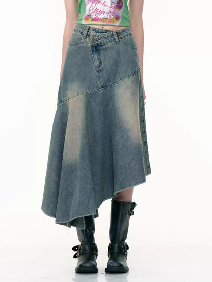 Irregular Hem High Waisted Mid-Length Denim Skirt【s0000013798】