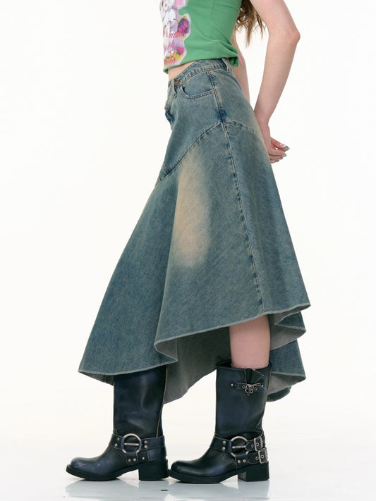 Irregular Hem High Waisted Mid-Length Denim Skirt【s0000013798】