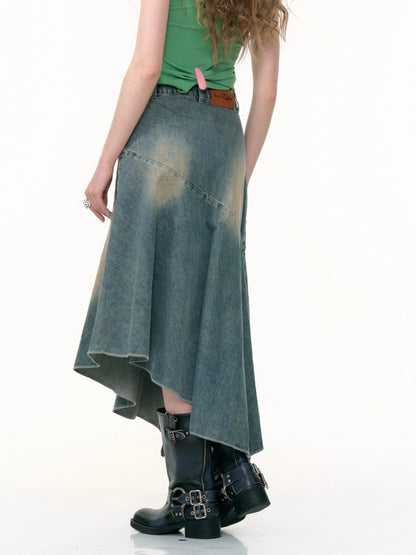 Irregular Hem High Waisted Mid-Length Denim Skirt【s0000013798】