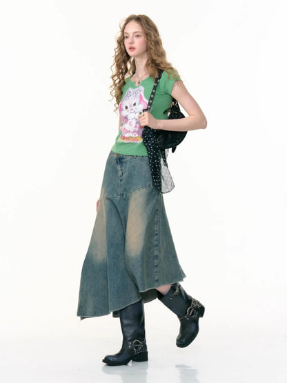 Irregular Hem High Waisted Mid-Length Denim Skirt【s0000013798】