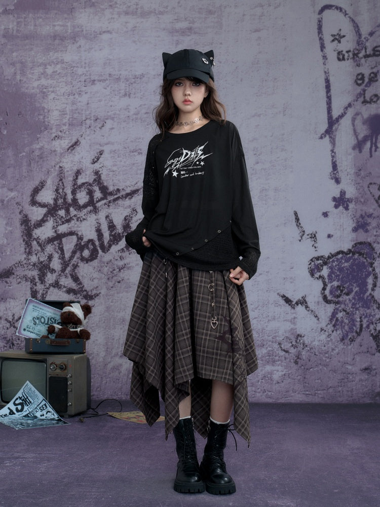 Plaid Print Metal Buckle Irregular Long Skirt【s0000013800】