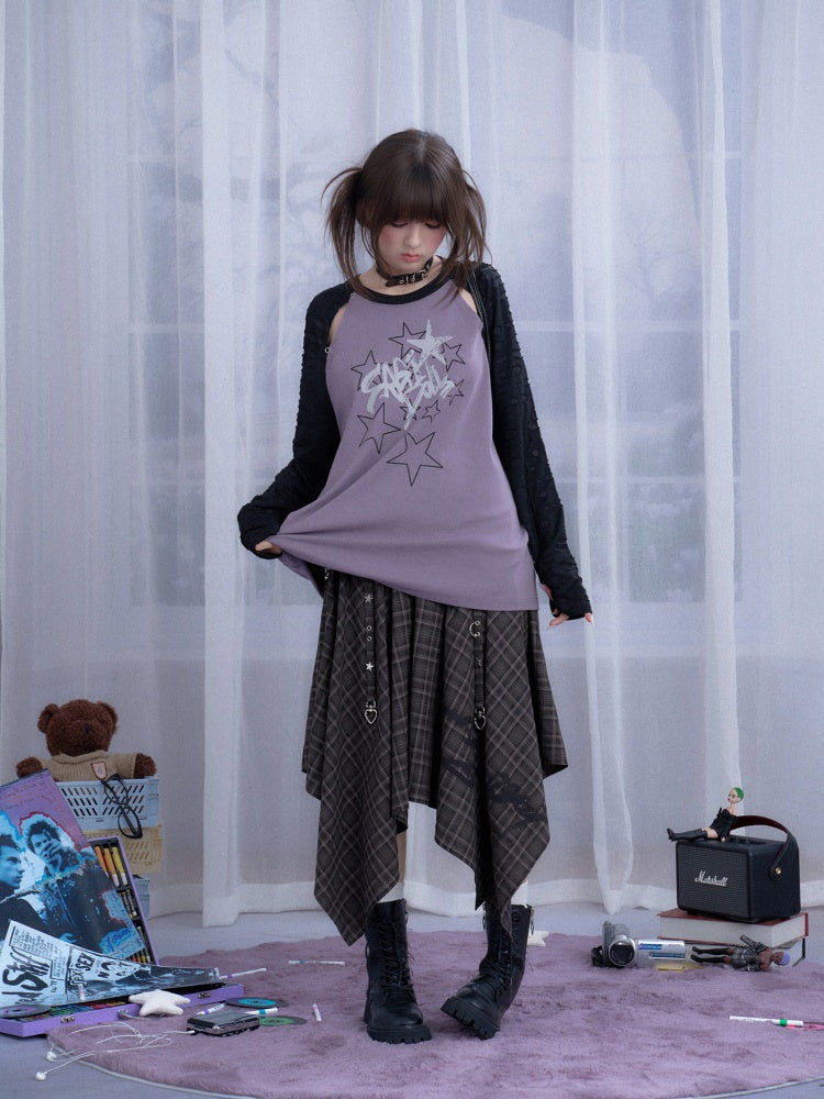 Plaid Print Metal Buckle Irregular Long Skirt【s0000013800】