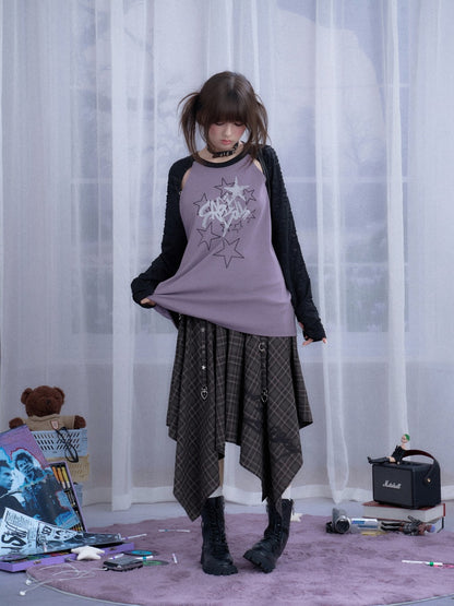 Plaid Print Metal Buckle Irregular Long Skirt【s0000013800】