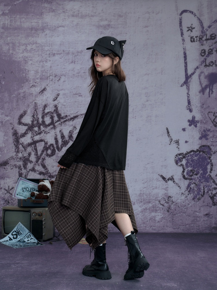 Plaid Print Metal Buckle Irregular Long Skirt【s0000013800】