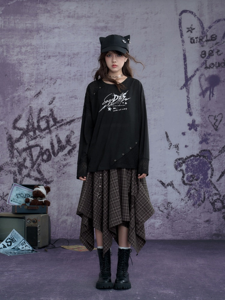 Plaid Print Metal Buckle Irregular Long Skirt【s0000013800】