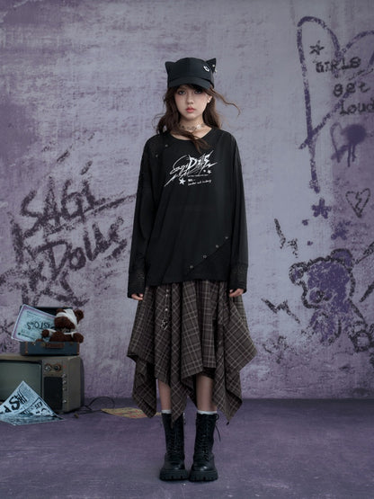 Plaid Print Metal Buckle Irregular Long Skirt【s0000013800】