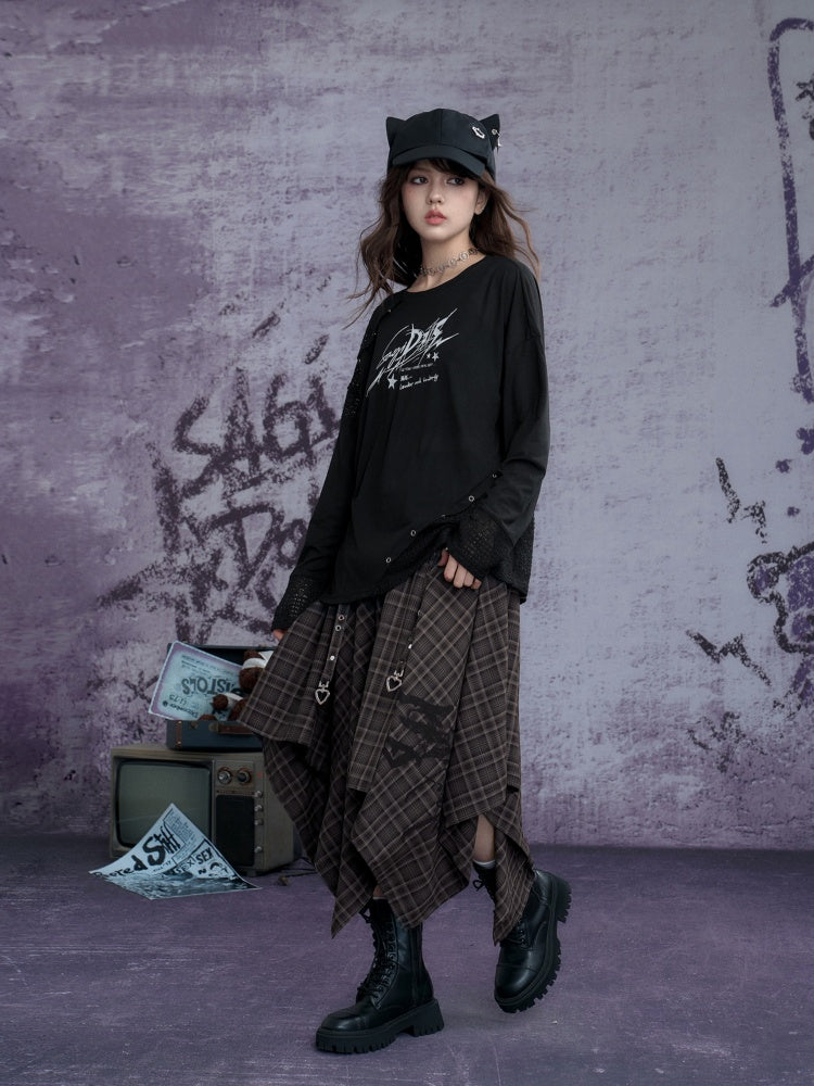 Plaid Print Metal Buckle Irregular Long Skirt【s0000013800】