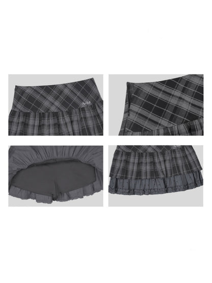 Plaid & Polka Dot Cake Short Skirt【s0000013801】