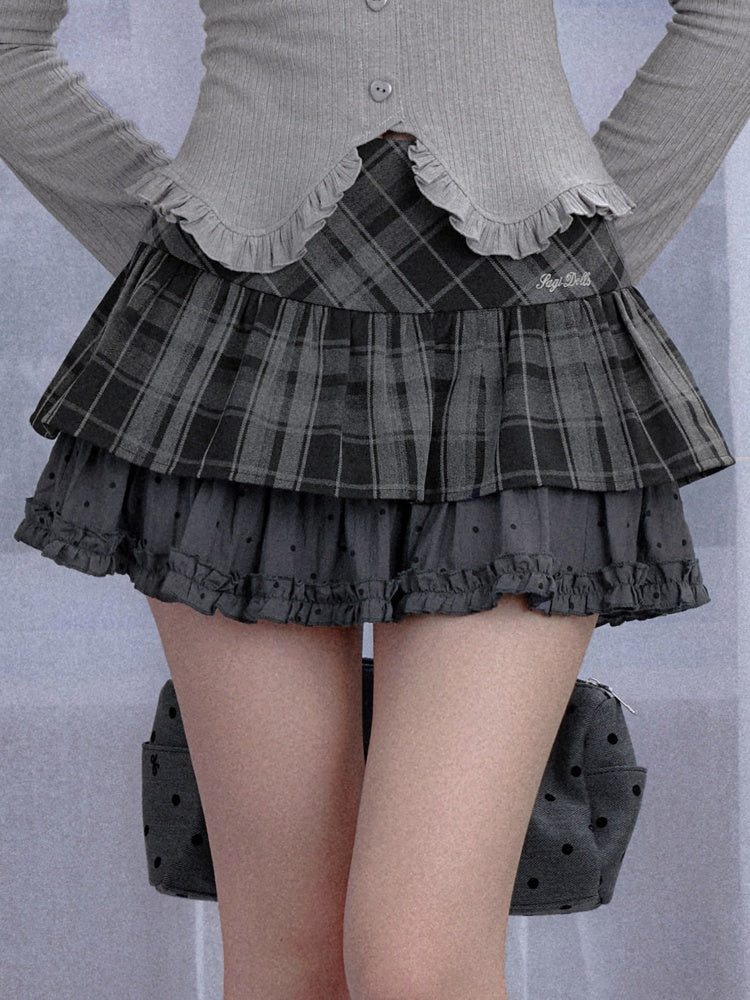 Plaid & Polka Dot Cake Short Skirt【s0000013801】