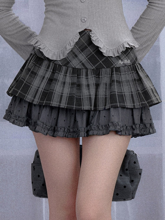 Plaid & Polka Dot Cake Short Skirt【s0000013801】