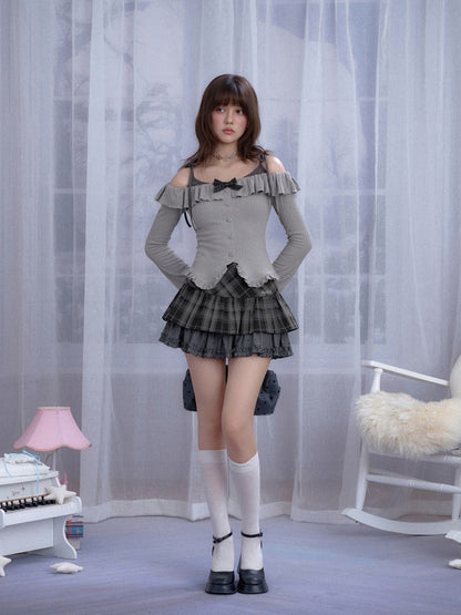 Plaid & Polka Dot Cake Short Skirt【s0000013801】